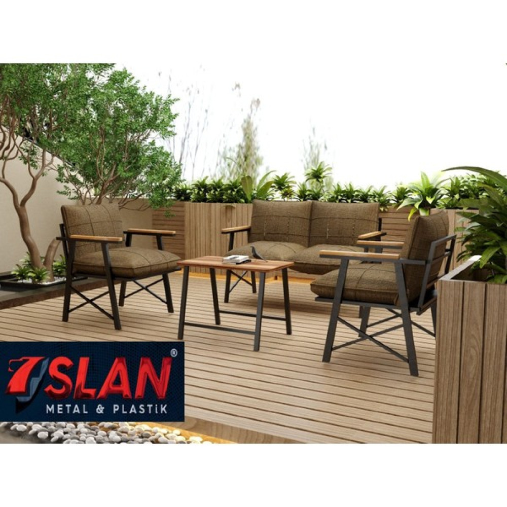 Lioon Art Starling Model Balkon Cafe Bahçe Takımı Metal Koltuk Takımı Bahçe Mobilyası Çay Seti 2+1+1+Sehpa - Kahverengi Bahçe Mobilyası Takımı Fiyatı