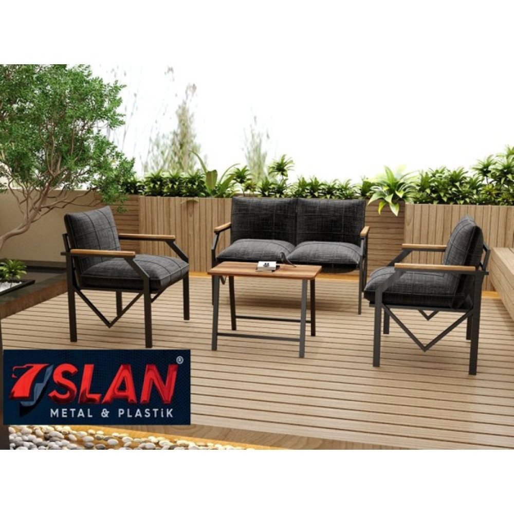 Lioon Art Valeni Model Balkon Cafe Bahçe Takımı Metal Koltuk Takımı Bahçe Mobilyası Çay Seti 2+1+1+Sehpa - Antrasit Bahçe Mobilyası Takımı Fiyatı