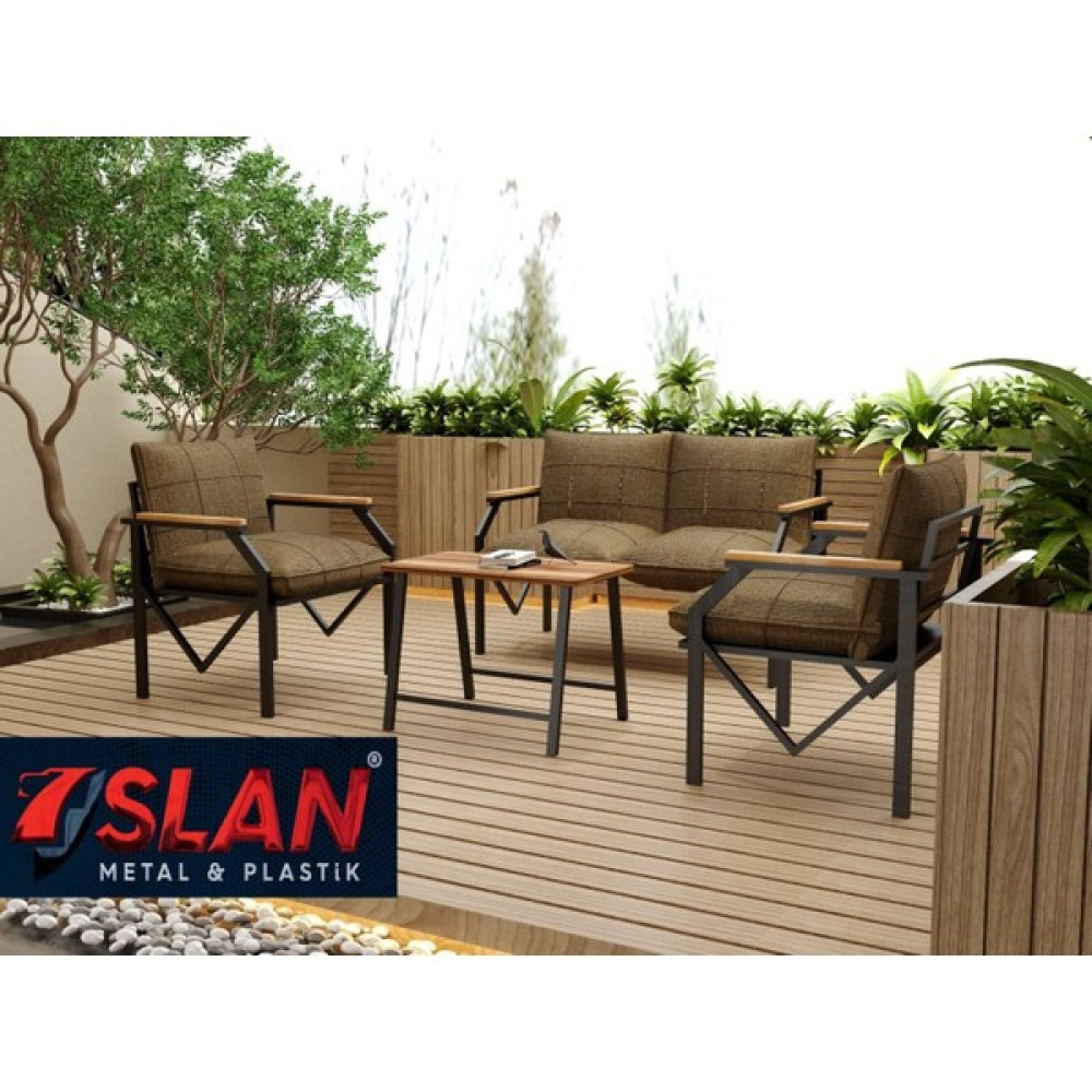Lioon Art Valeni Model Balkon Cafe Bahçe Takımı Metal Koltuk Takımı Bahçe Mobilyası Çay Seti 2+1+1+Sehpa - Kahverengi Bahçe Mobilyası Takımı Fiyatı