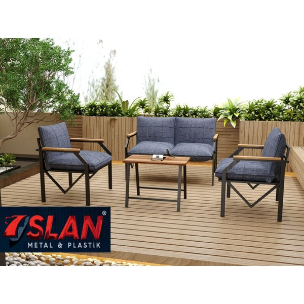 Lioon Art Valeni Model Balkon Cafe Bahçe Takımı Metal Koltuk Takımı Bahçe Mobilyası Çay Seti 2+1+1+Sehpa - Koyu Mavi Bahçe Mobilyası Takımı Fiyatı