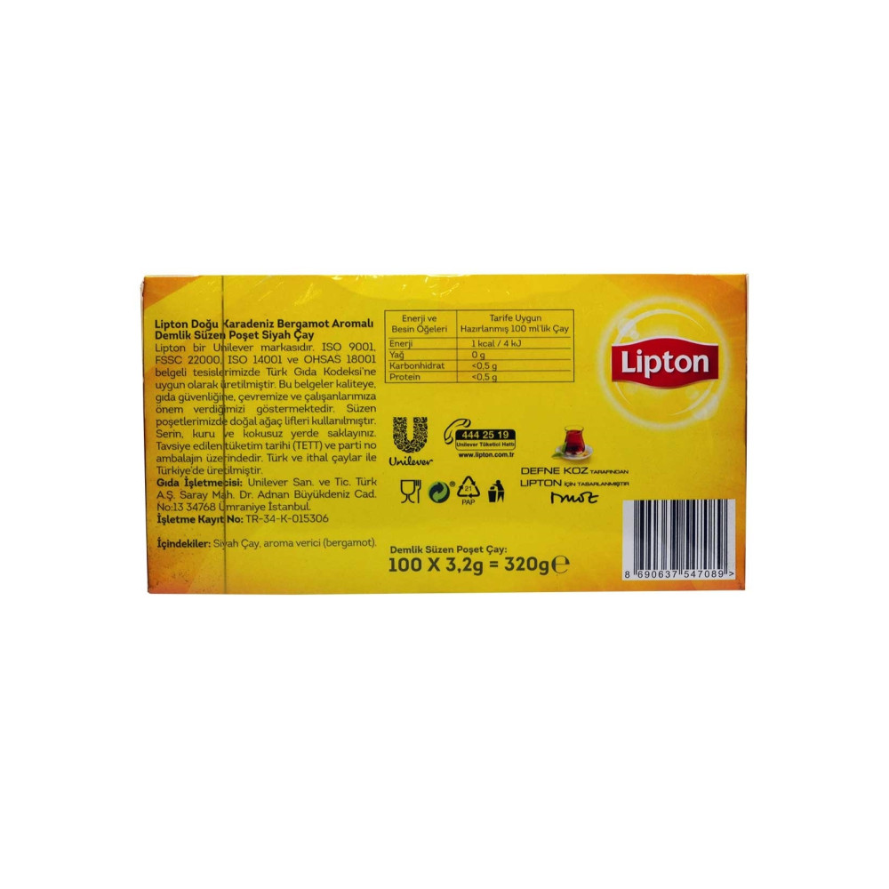 Lipton Doğu Karadeniz 100'lü Demlik Poşet Çay 320 gr
