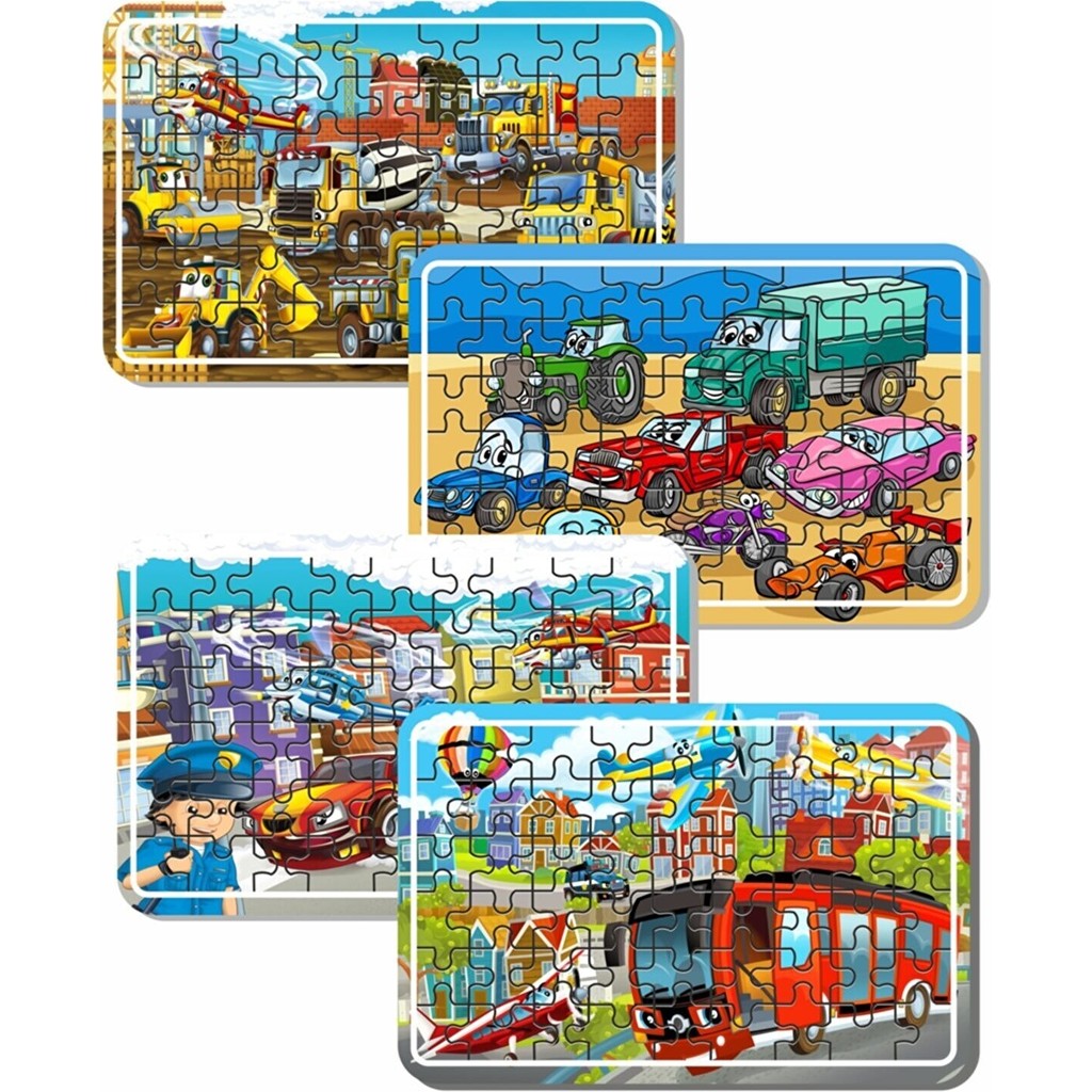 Lipyos Iş Makinaları, Arabalar, Helikopter, Polis ve Araçlardan Oluşan Ahşap Puzzle Set PUZ1701 Diğer Fiyatı