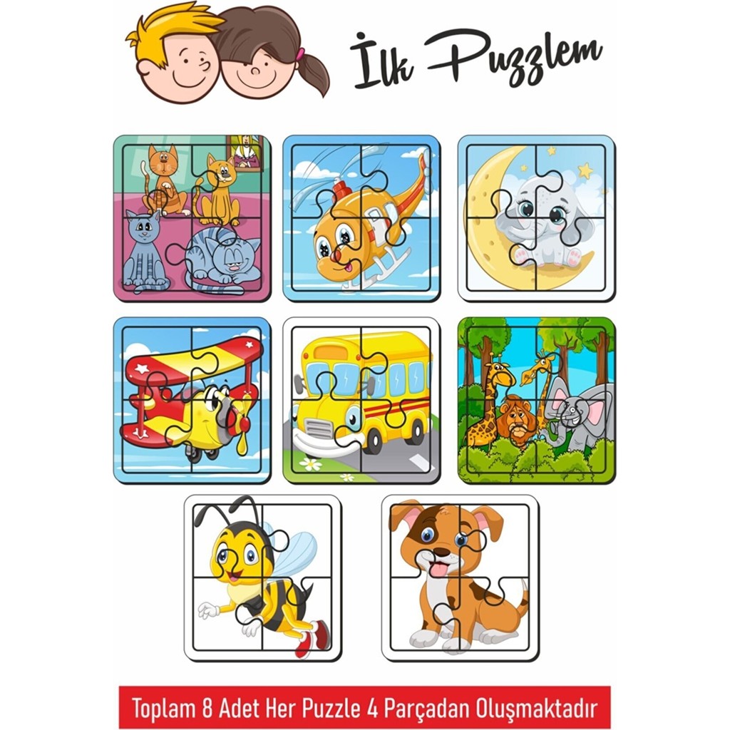 Lipyos Sevimli Arı, Köpek, Kedi, Aydede, Helikopter, Uçak, Hayvanlar, Kediler Oluşan Ahşap Puzzle 4 Parça Diğer Fiyatı
