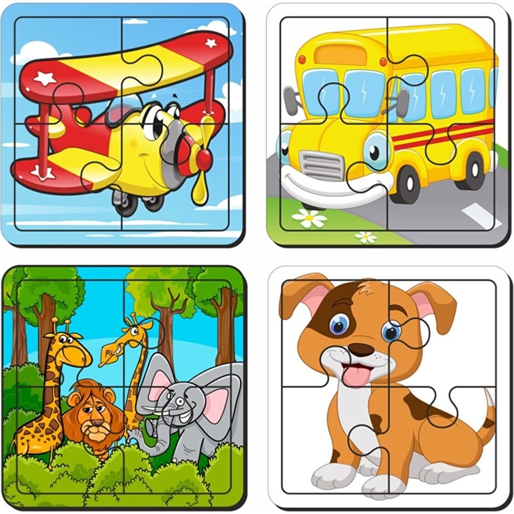 Lipyos Uçak, Otobüs, Sevimli Hayvanlar ve Köpek 4 Parça 4'lü Yapboz Ilk Puzzle, Kolay Puzzle 4PUZZ1657 Diğer Fiyatı