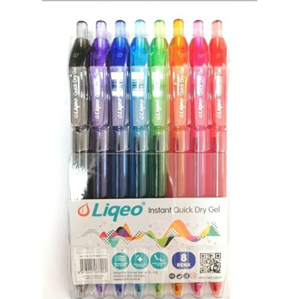 Lıqeo Instant Dry Gel Pen 0.7 mm 8 Li Pvc Kalemlik (Kalem Kutusu) Fiyatı