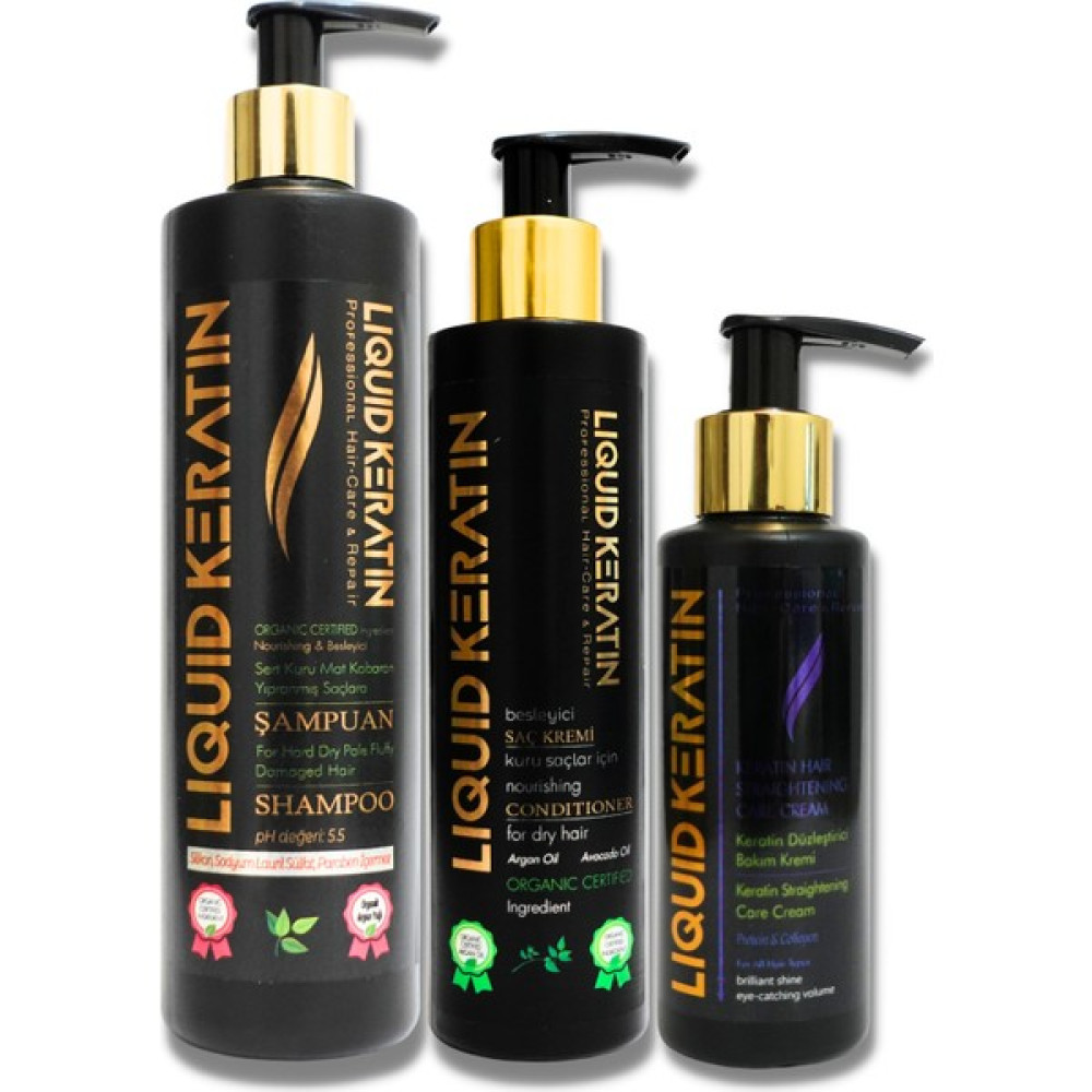 Liquid Keratin Düzleştirici Keratin Saç Bakım Seti - Brezilya Fönü 3'lü Set Saç Şekillendirici Krem Fiyatı
