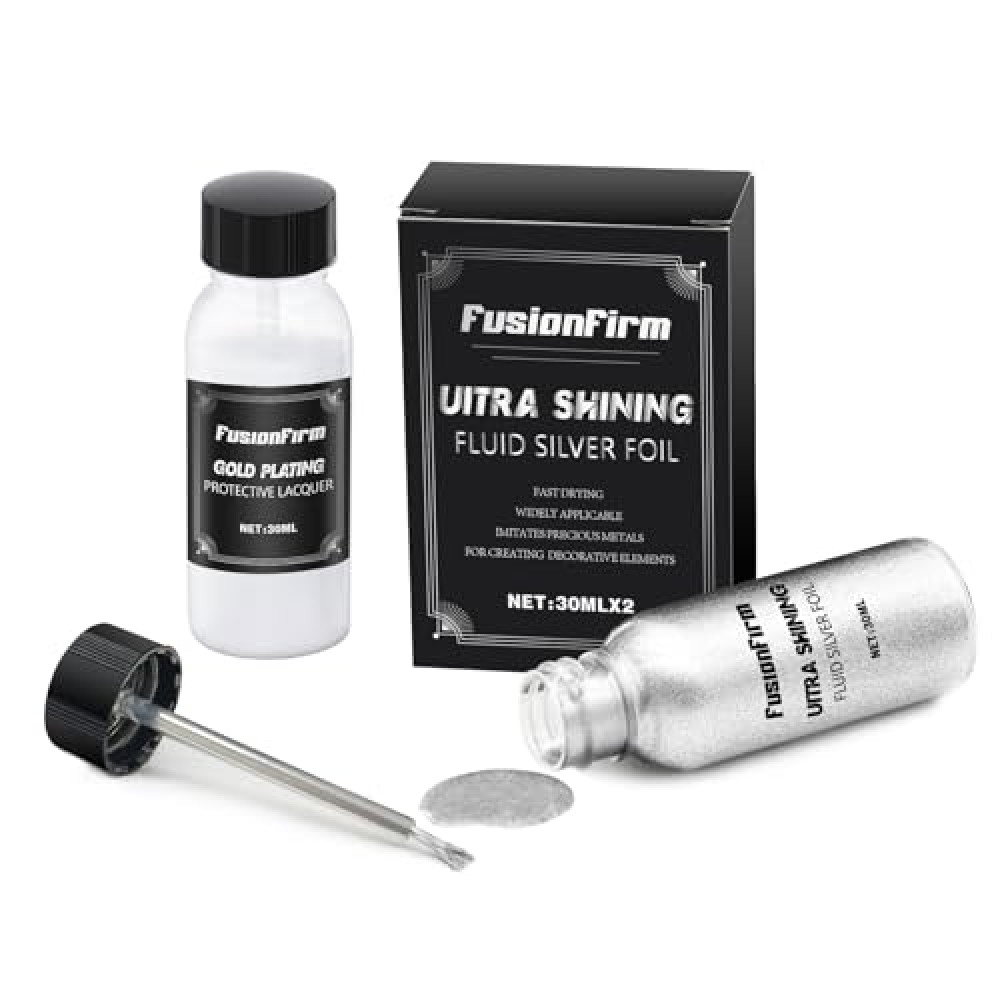Liquid Silver Leaf Paint Kit - Alcohol-Based Quick Dry Ultra Shiny Metallic Gilding Paint for Crafts, Resin Art, DIY Decor | High Gloss Finish with Varnish | 2 x 30ml Bottles