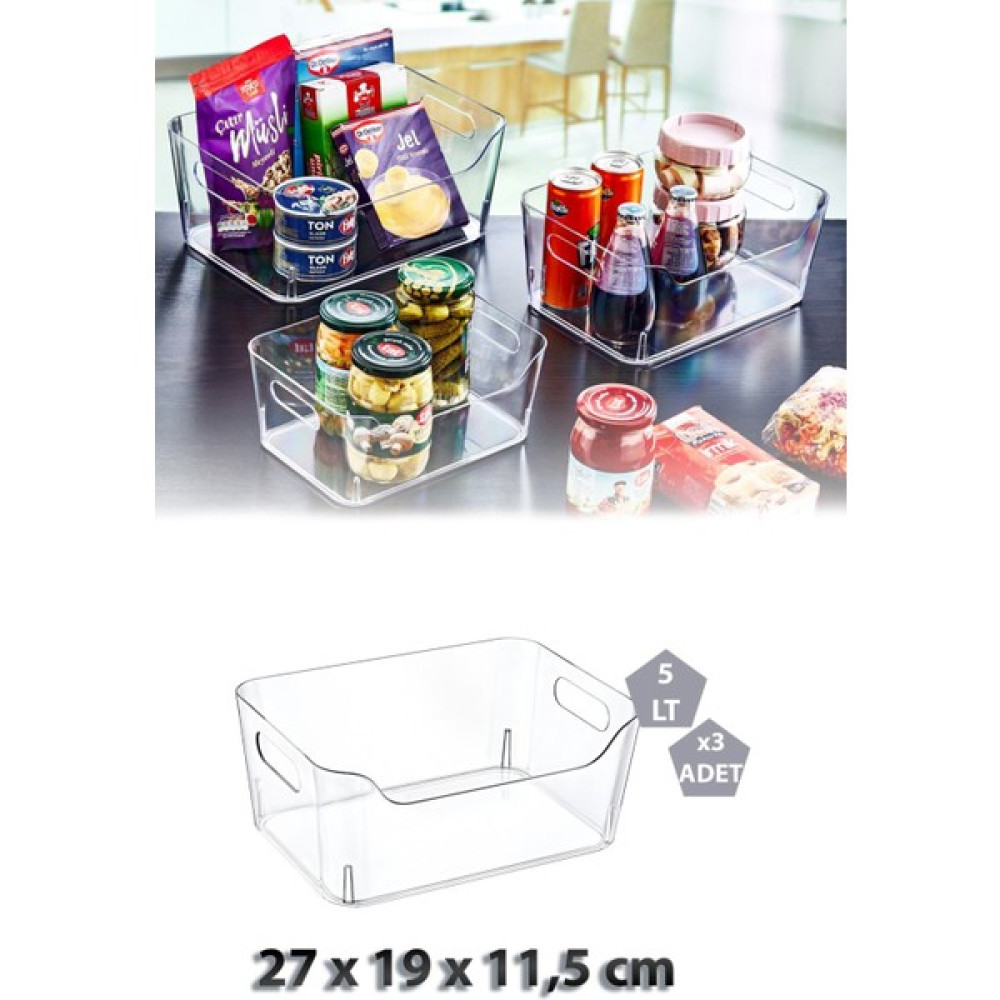 Lira Clear Buzdolabı & Dolap İçi Düzenleyici Tezgah Üstü Organizer 5 lt 27 x 19 x 11,5 cm 3 Adet Saklama Kapları Fiyatı