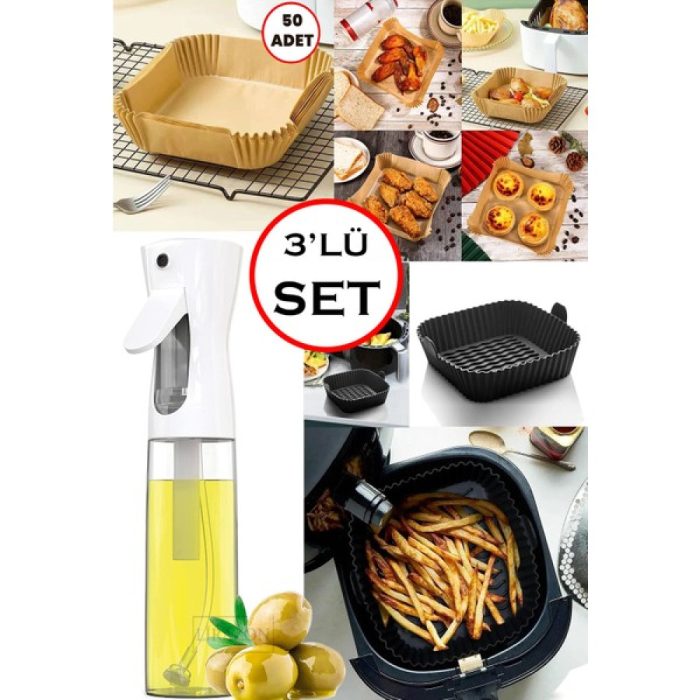 Lirazon 3'lü Set Kare Airfryer Hava Fritözü + Sprey Yağdanlık Pişirme Kağıdı Fiyatı