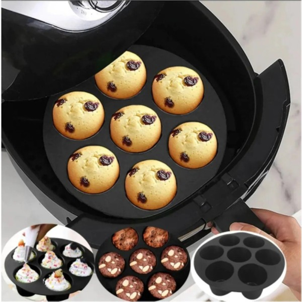 Lirazon Airfryer Silikon Muffin Kek Kalıbı 7 Gözlü Hava Fritözü Kek ve Çörek Pişirme Kalıbı Siyah - 1 Adet Kek Kalıpları Fiyatı