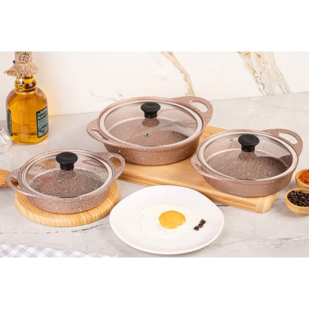 Lisa Döküm Granit 3'lü Sahan Set - 16-18-20 cm - Rose Gold Tavalar Fiyatı