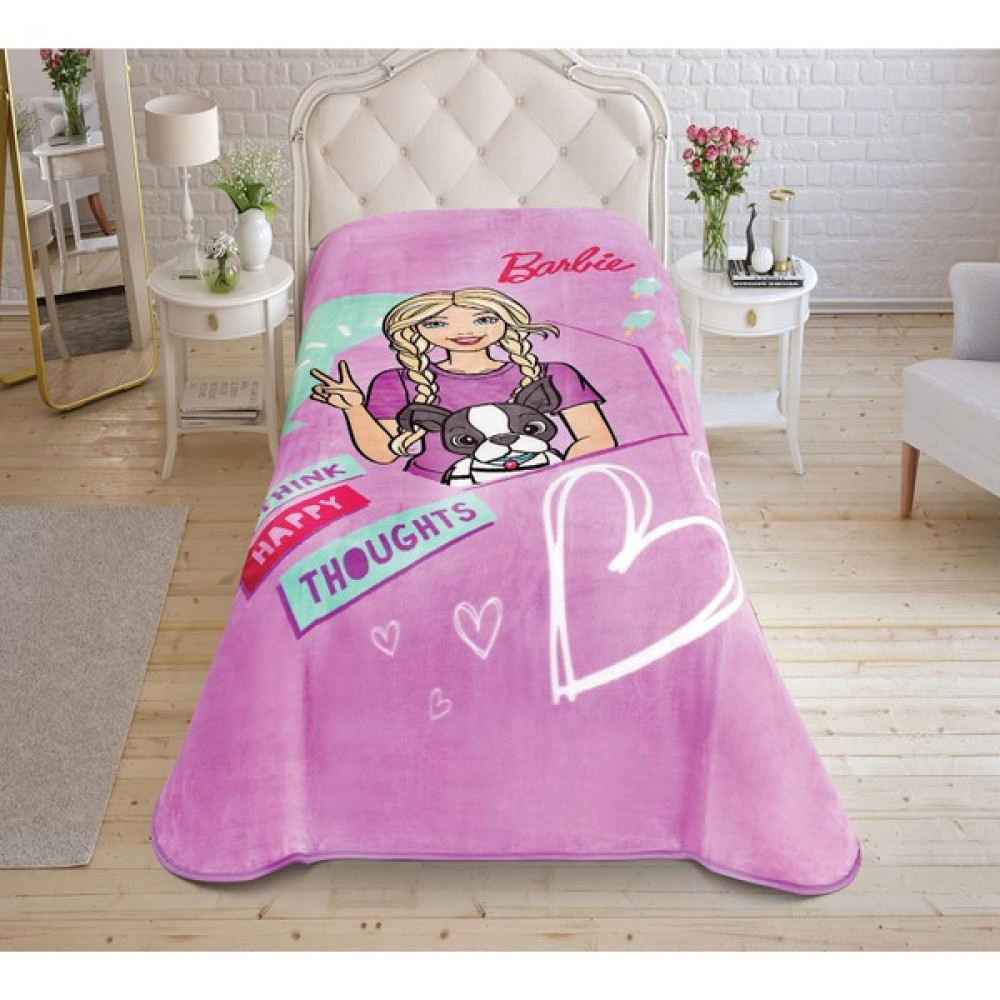 Lisanslı Barbie Happy Tek Kişilik Battaniye - 160 x 220 cm - Renkli Battaniye Fiyatı