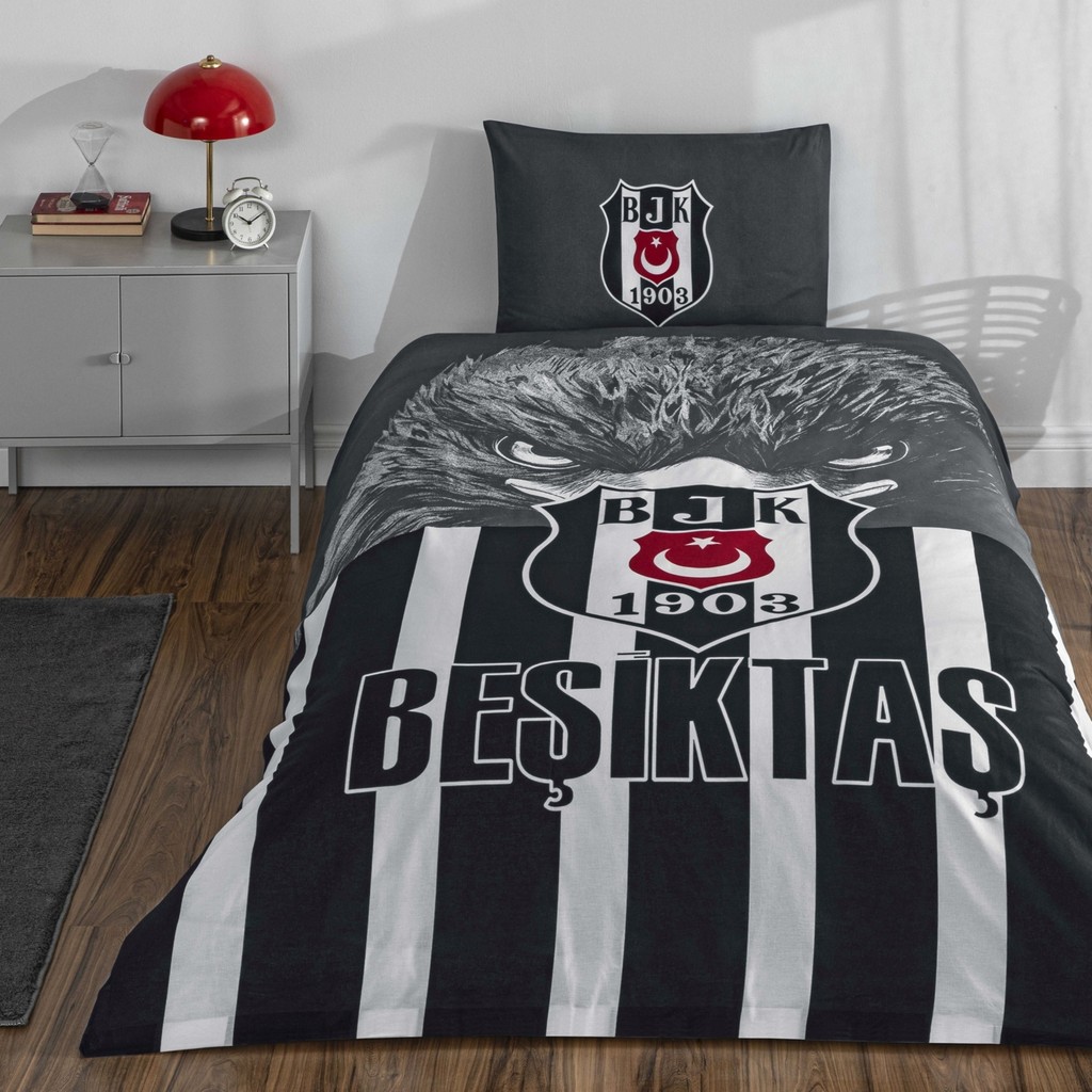 Lisanslı Bjk Şanslı Kartal Nevresim Takımı Tek Kişilik - Beyaz - Siyah - 160 x 220 cm Nevresim Takımı Fiyatı