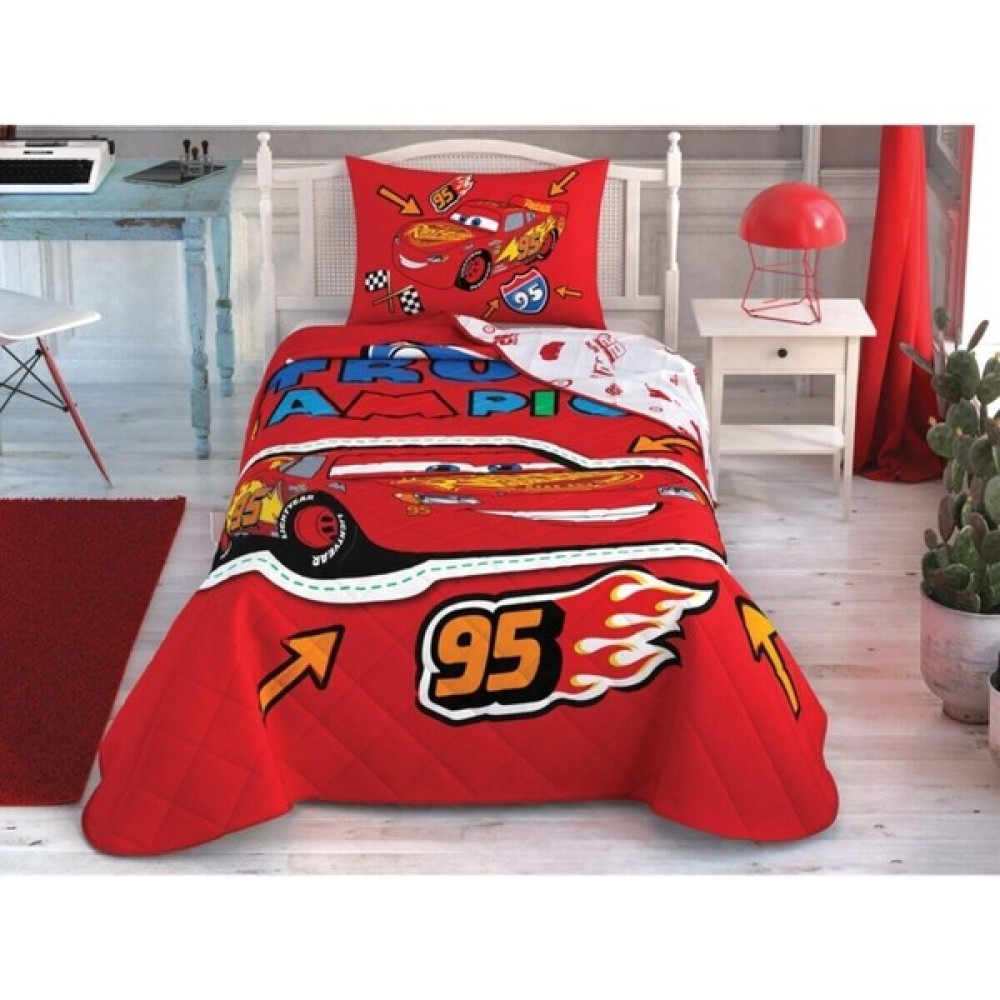 Lisanslı Taç Disney Cars Champion Pamuk Tek Kişilik Yatak Örtüsü - Safir - 100 x 110 cm Baza Fiyatı