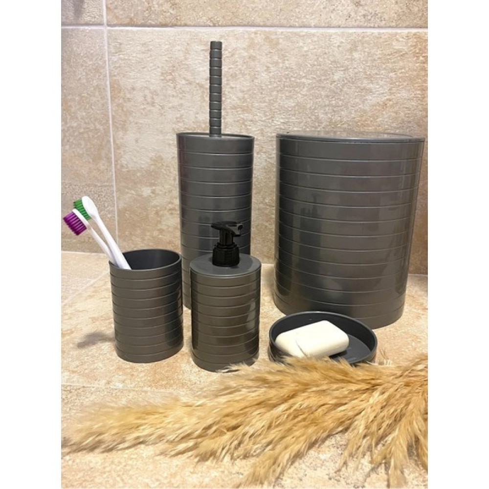 Lisinya Banyo Seti 5'li Gri Çöp Kovası Wc Fırçalık Sıvı Sabunluk Katı Sabunluk - Siyah Banyo Aksesuarları Fiyatı