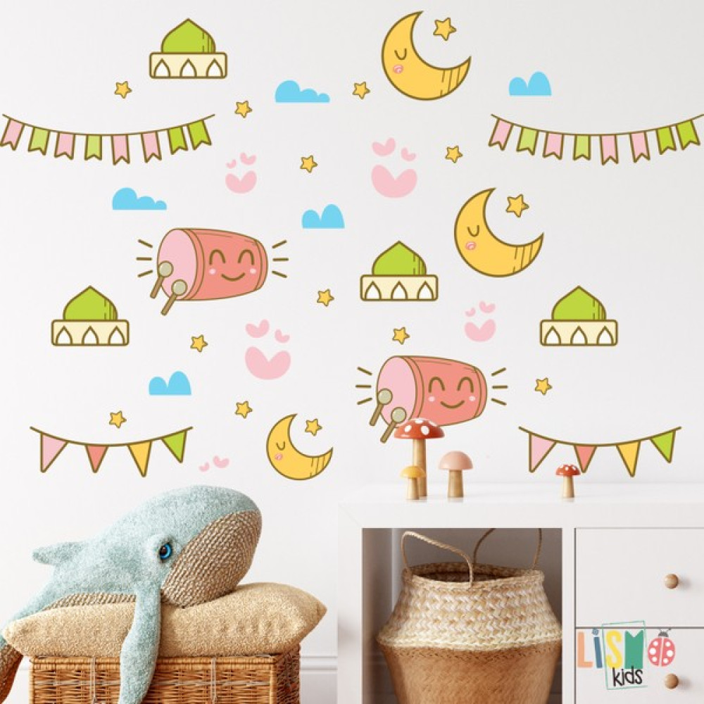 Lismo Kids Hoşgeldin Ya Şehr-I Ramazan Davul Cami Renkli Fener Sarkıt Cam Duvar Dekorasyon Sticker Seti - Ramazan Süsü Bayram Süsü Sticker Fiyatı