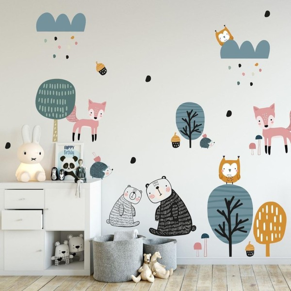 Lismo Kids Neşeli Orman Duvar Stickerı - 100 x 100 cm - Renkli Duvar Stickerı Fiyatı