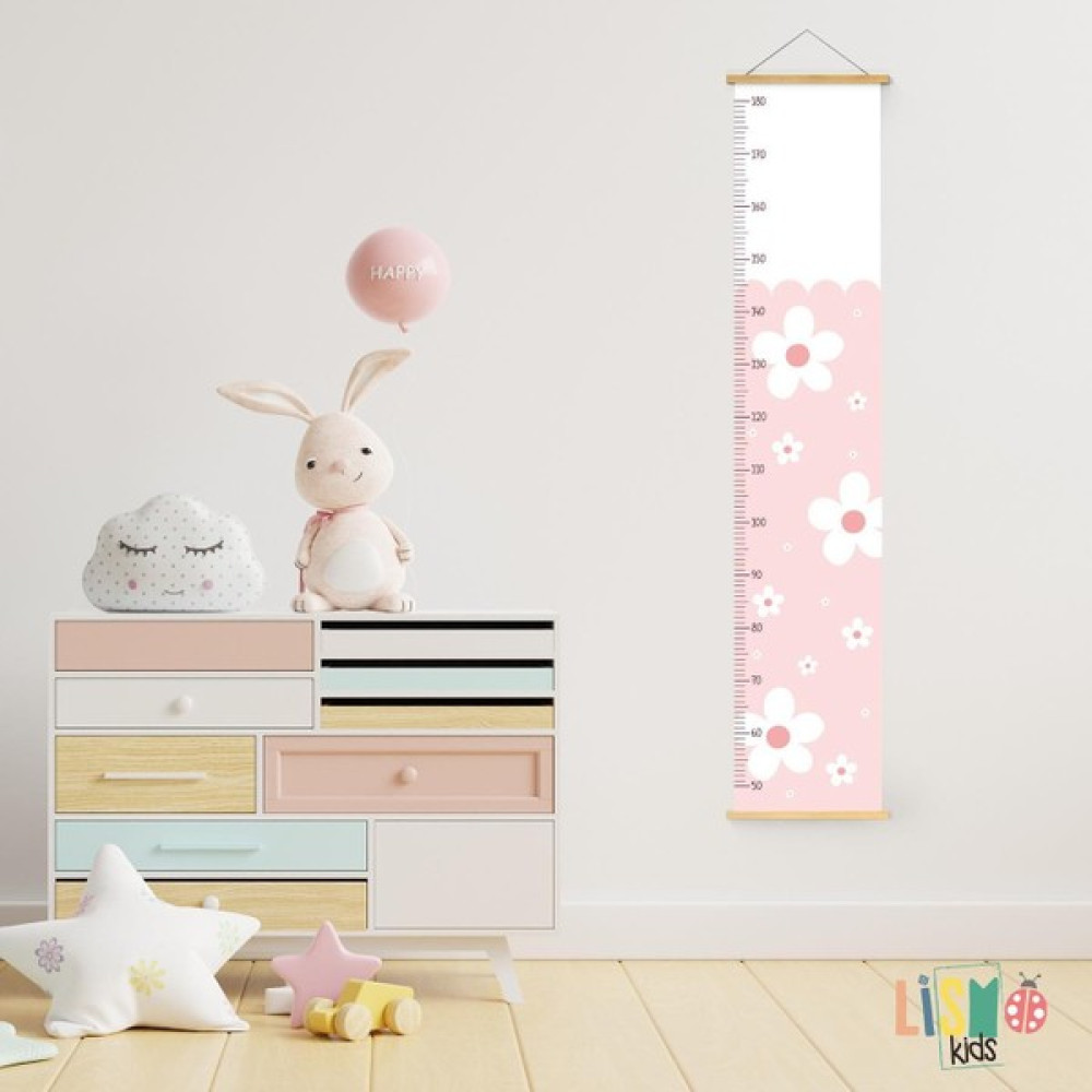 Lismo Kids Pembe Renkli Beyaz Papatyalar İp Askılı Kanvas Boy Ölçer - 30x150 Bebek Odası Tekstili Fiyatı