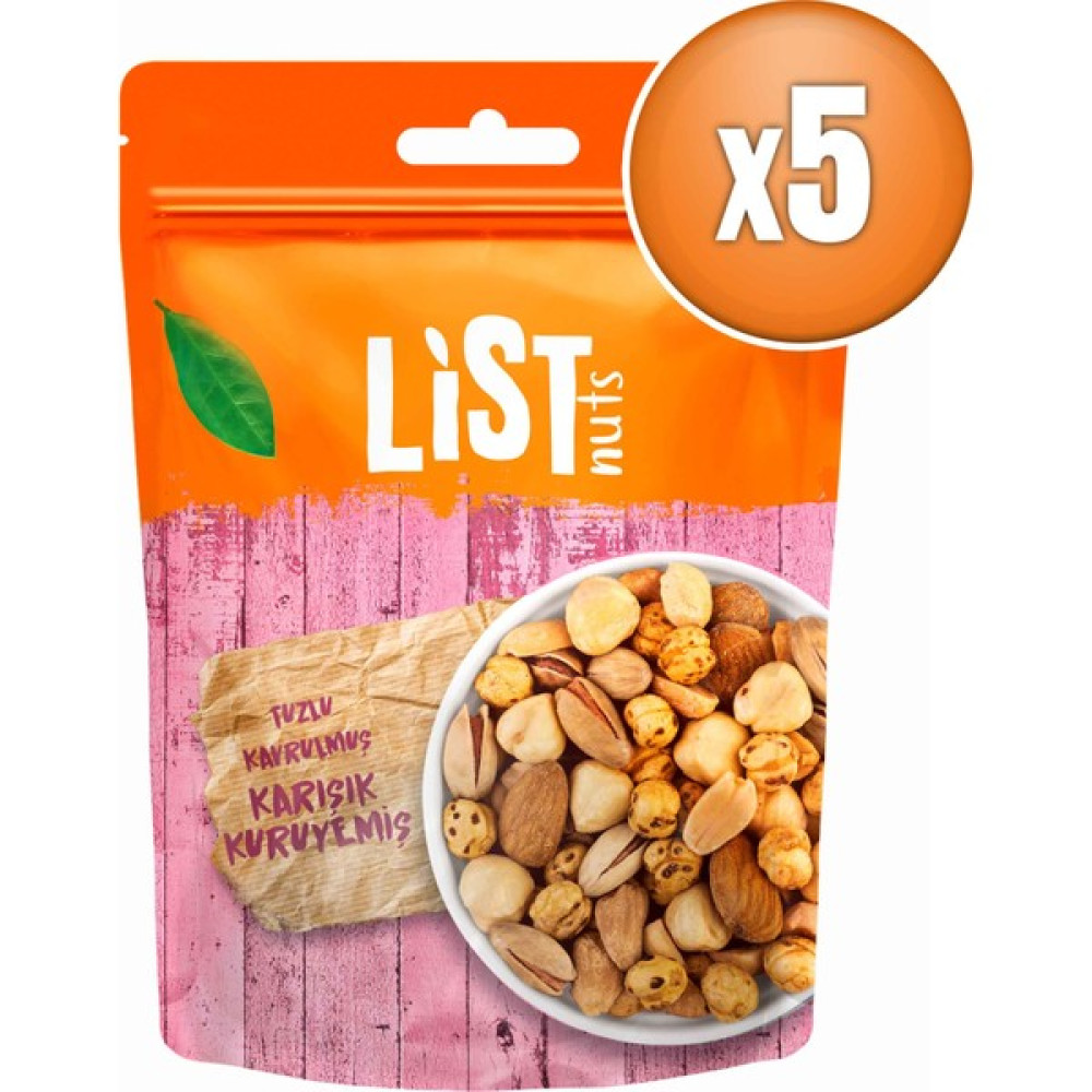 List Nuts Kavrulmuş Karışık Kuruyemiş 5 x 125 gr - 625 gr Diğer Fiyatı