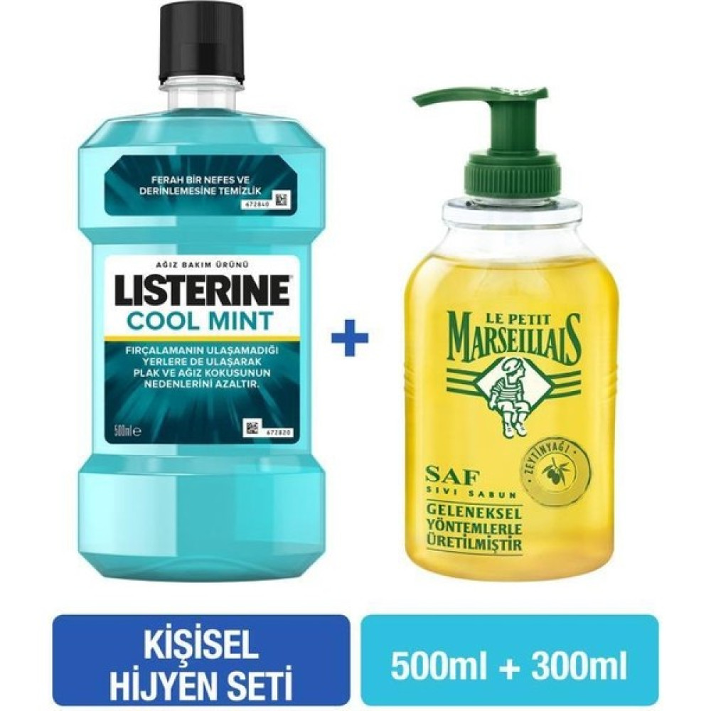Listerine Cool Mint 500 ml + Le Petit Marseillais Zeytinyağı Sıvı Sabun 300 ml Hijyen Seti Sabunlar Fiyatı