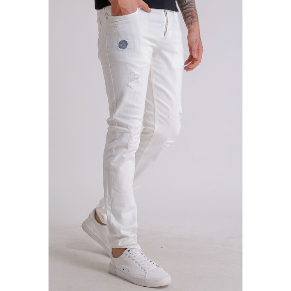Little Cup Jeans Co Beyaz Yıpratmalı Slimfit Erkek Pantolon Erkek Jeans / Kot Pantolon Fiyatı