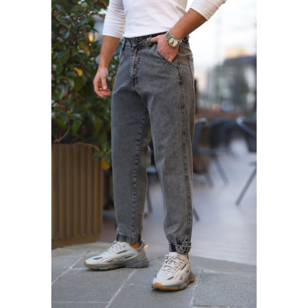 Little Cup Jeans Co Erkek Antrasit Baggy Jean Rahat Kalıp Paçası Lastikli ve Cırtlı Erkek Jeans / Kot Pantolon Fiyatı