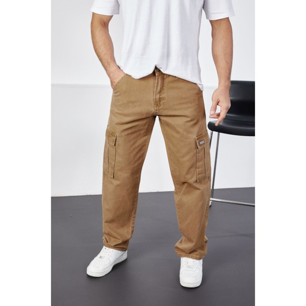 Little Cup Jeans Co Erkek Camel Baggy Fit Rahat Kalıp Kargo Pantolon Erkek Jeans / Kot Pantolon Fiyatı