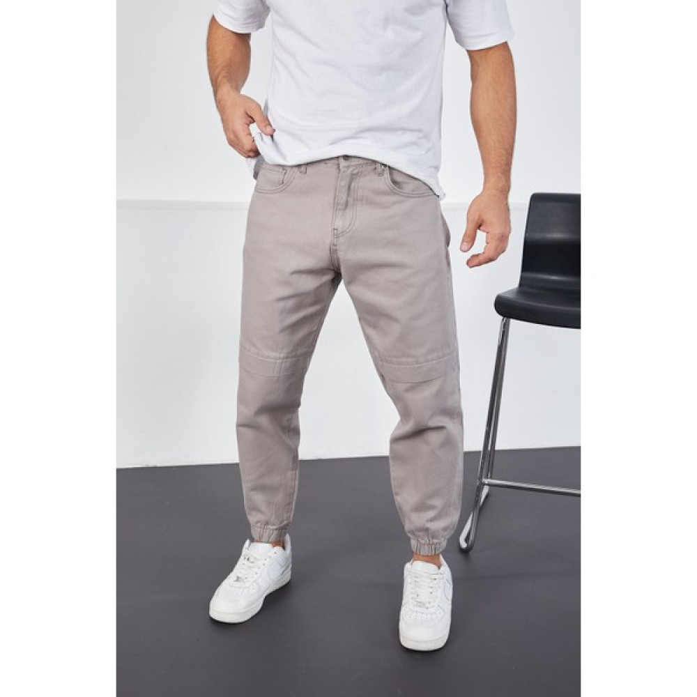 Little Cup Jeans Co Erkek Gri Baggy Fit Parçalı Diz ve Paçası Lastikli Pantolon Erkek Jeans / Kot Pantolon Fiyatı