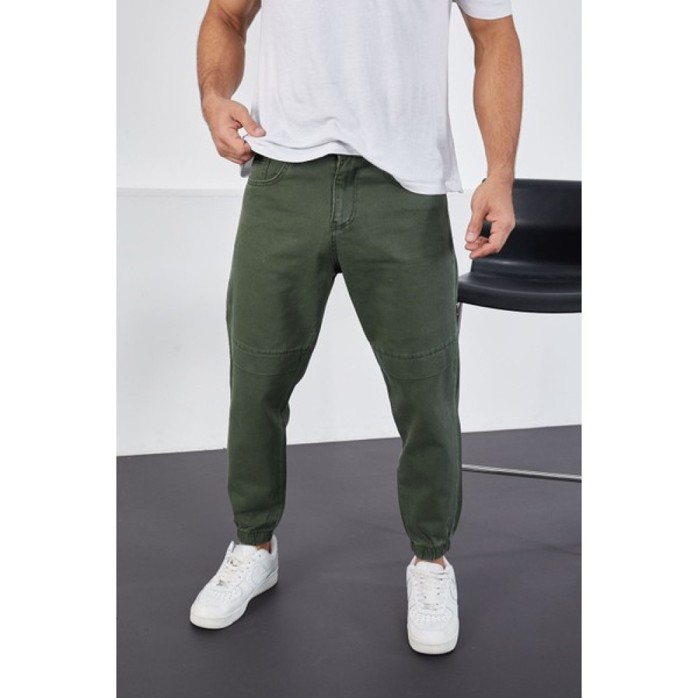 Little Cup Jeans Co Erkek Haki Baggy Fit Parçalı Diz ve Paçası Lastikli Pantolon Erkek Jeans / Kot Pantolon Fiyatı