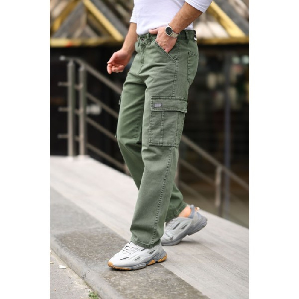 Little Cup Jeans Co Erkek Haki Baggy Fit Rahat Kalıp Kargo Pantolon Erkek Jeans / Kot Pantolon Fiyatı