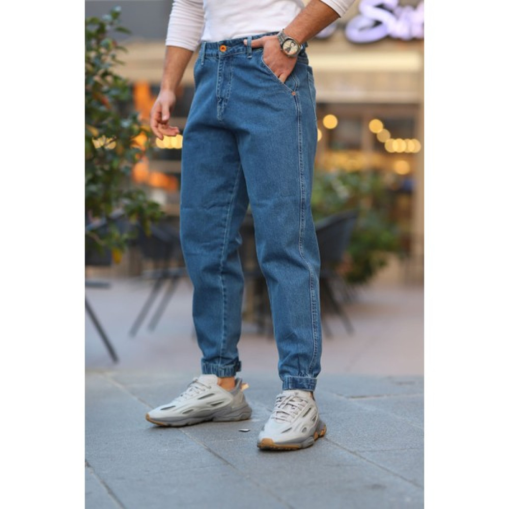 Little Cup Jeans Co Erkek Koyu Mavi Baggy Jean Rahat Kalıp Paçası Lastikli ve Cırtlı Erkek Jeans / Kot Pantolon Fiyatı