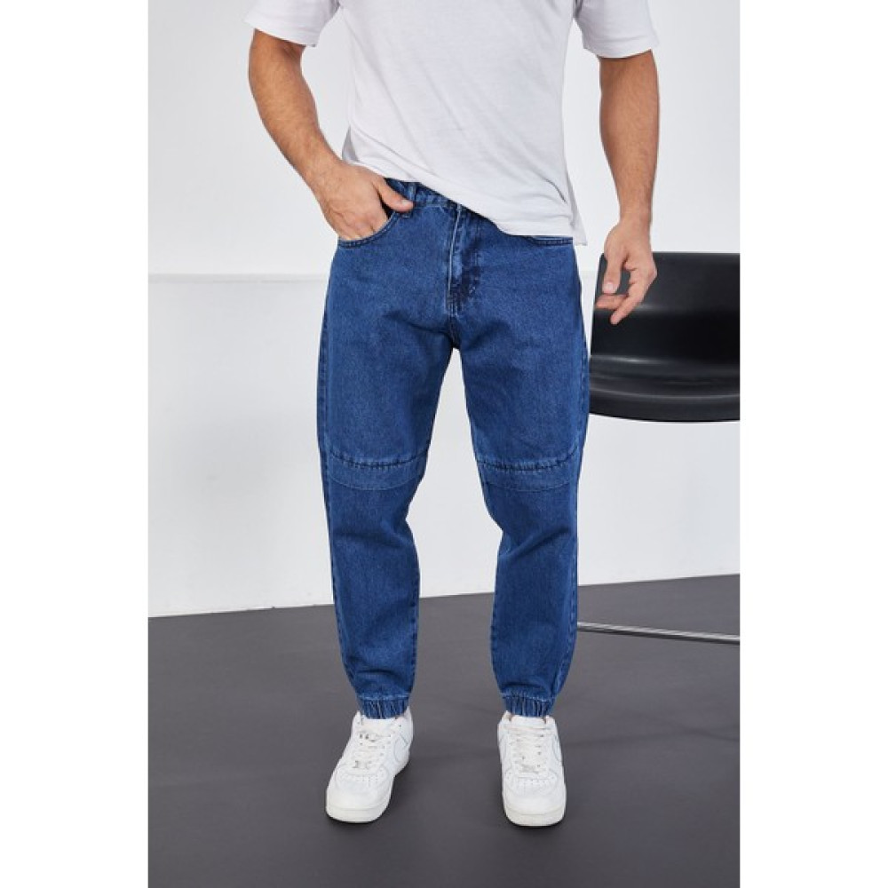 Little Cup Jeans Co Erkek Mavi Baggy Fit Parçalı Diz ve Paçası Lastikli Pantolon Erkek Jeans / Kot Pantolon Fiyatı