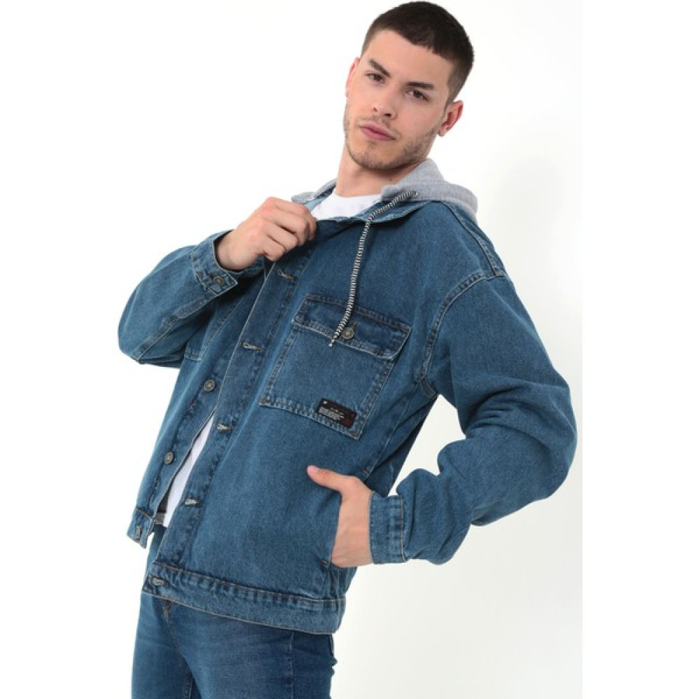 Little Cup Jeans Co Erkek Mavi Kapüşonlu Çıkarılabilir Kapüşonlu Oversize Kot Ceket Erkek Ceket Fiyatı