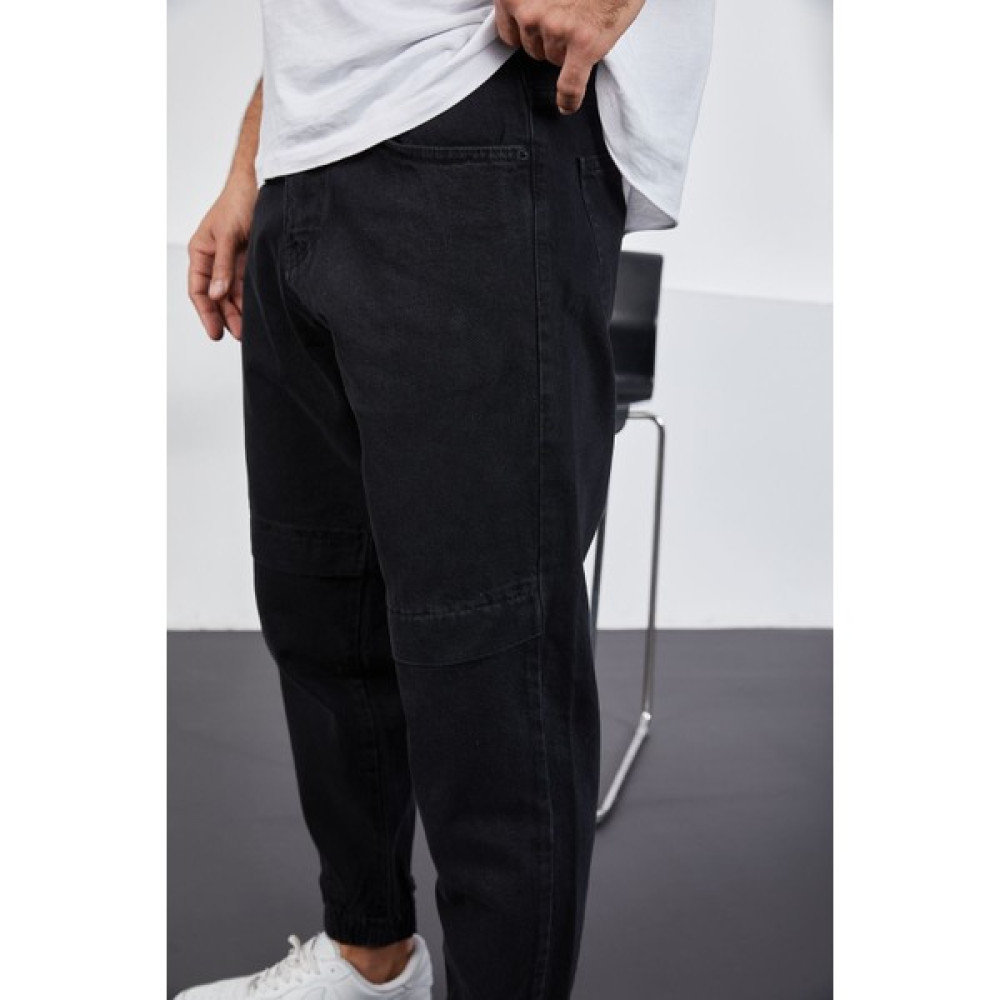 Little Cup Jeans Co Erkek Siyah Baggy Fit Parçalı Diz ve Paçası Lastikli Pantolon Erkek Jeans / Kot Pantolon Fiyatı
