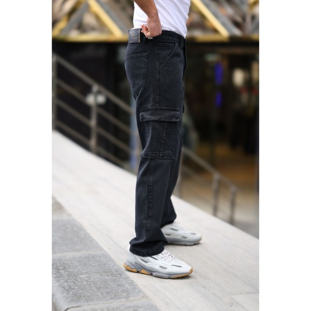 Little Cup Jeans Co Erkek Siyah Baggy Fit Rahat Kalıp Kargo Pantolon Erkek Jeans / Kot Pantolon Fiyatı
