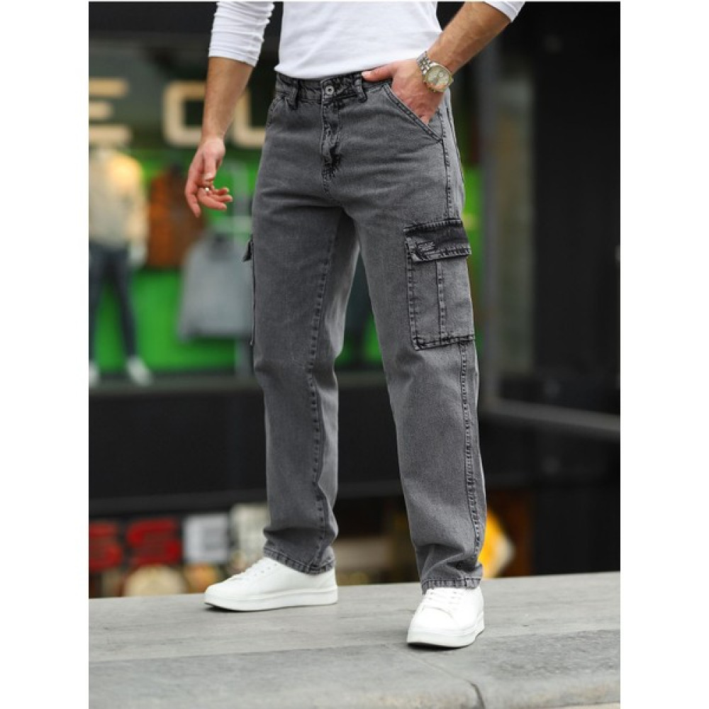 Little Cup Jeans Co Erkek Siyah Kar Yıkama Baggy Fit Rahat Kalıp Kargo Pantolon Erkek Jeans / Kot Pantolon Fiyatı