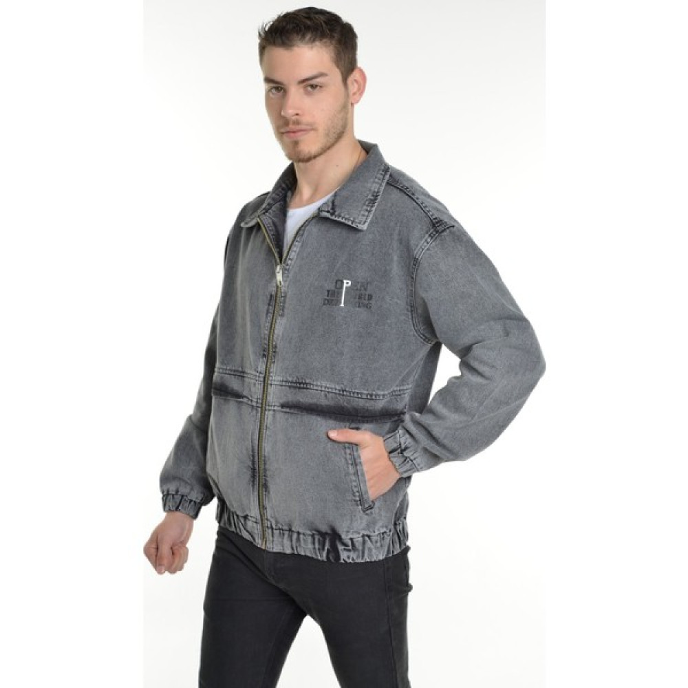 Little Cup Jeans Co Oversize Kar Yıkama Baskılı Erkek Fermuarlı Bomber Kot Ceket Erkek Ceket Fiyatı