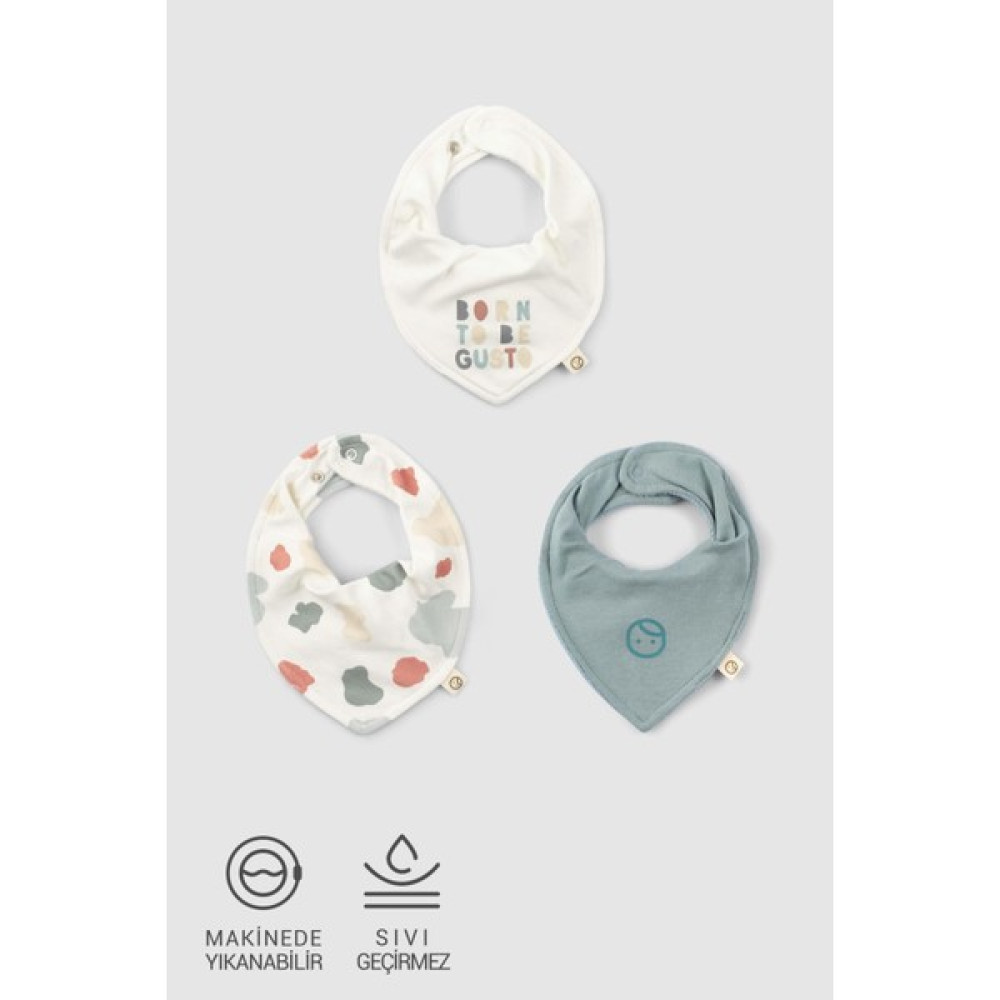 Little Gusto 3'lü Sıvı Geçirmez Organik Pamuk Bandana Önlük Seti Born To Be Gusto - 1 Yaş - Renkli Mama Önlüğü Fiyatı