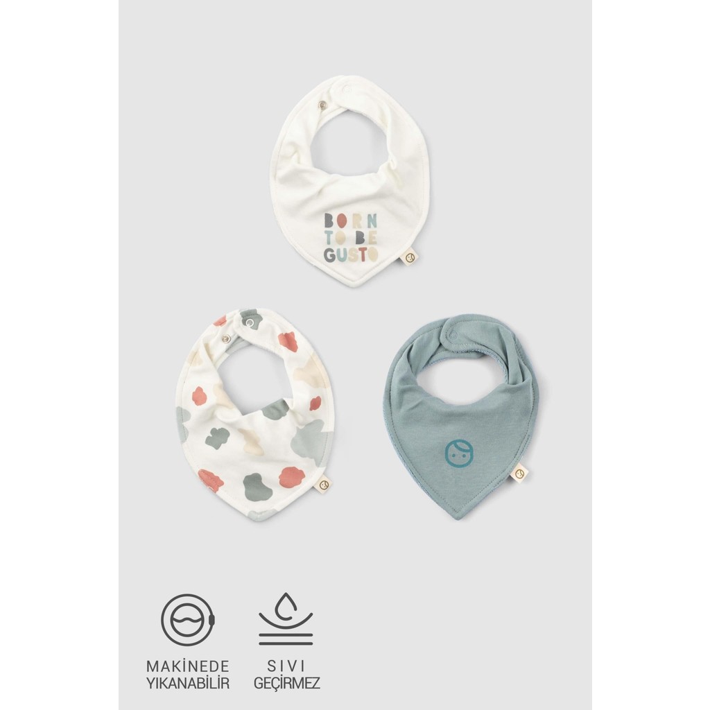 Little Gusto 3'lü Sıvı Geçirmez Organik Pamuk Bandana Önlük Seti Born To Be Gusto - Standart - Renkli Mama Önlüğü Fiyatı
