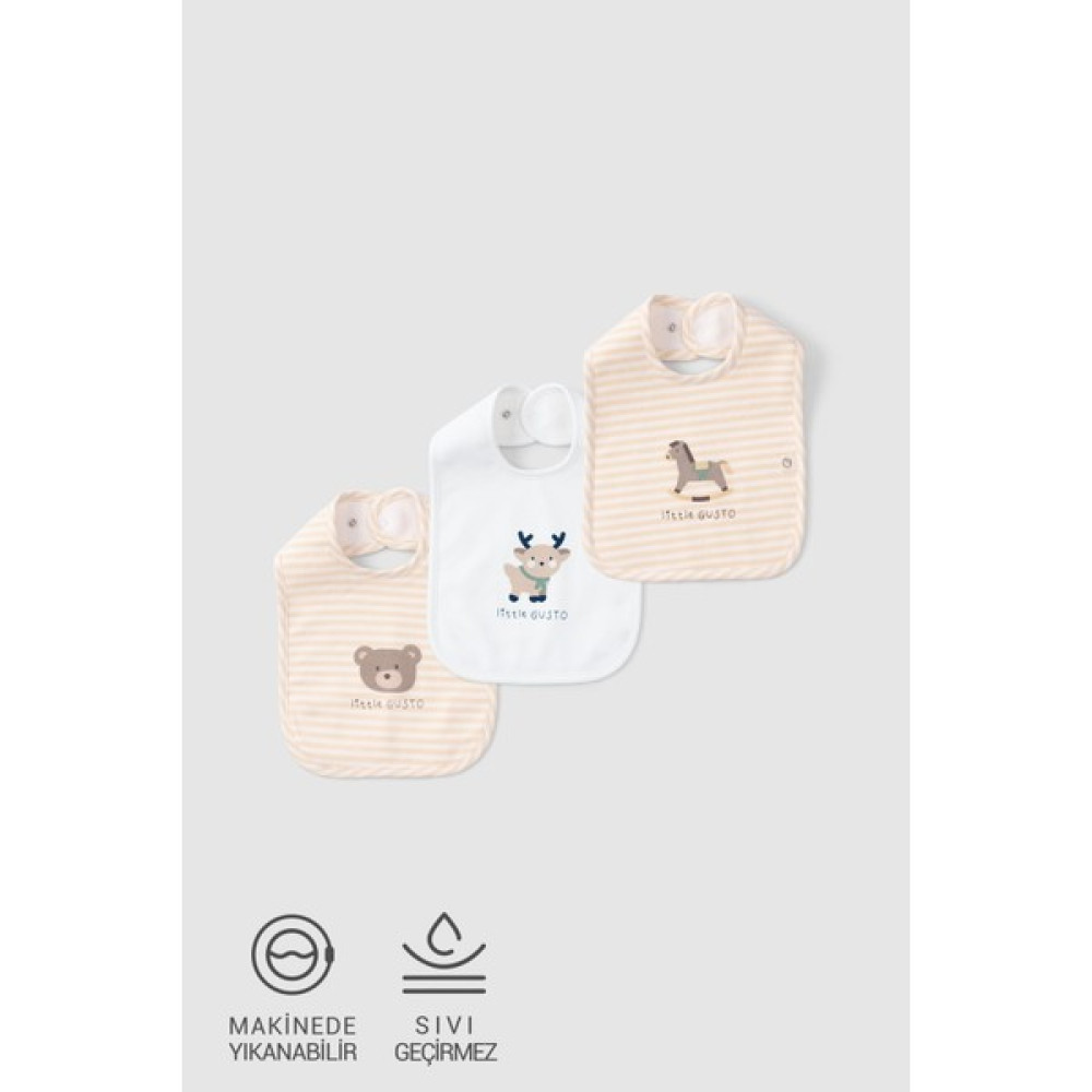 Little Gusto 3'lü Sıvı Geçirmez Organik Pamuk Mama Önlüğü Playtime - 1 - 3 Yaş - Sarı - Gri - Beyaz Mama Önlüğü Fiyatı