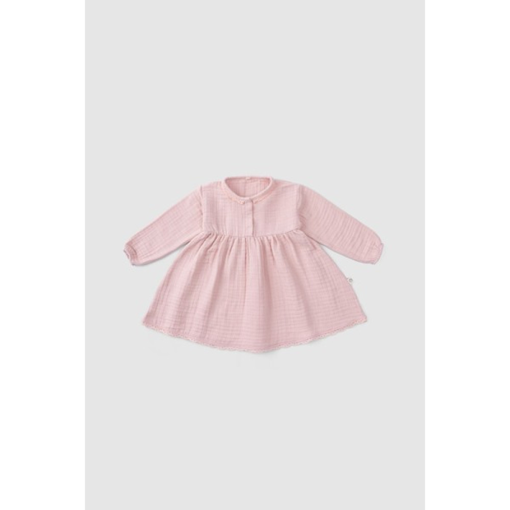 Little Gusto Brodeli Organik Pamuk Müslin Büzgülü Bebek Elbisesi Pembe Bebek Elbisesi Fiyatı