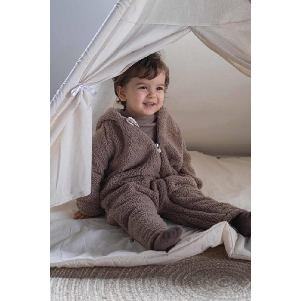 Little Gusto Kapüşonlu Wellsoft Tulum Bebek Kahve Bebek Tulumu Fiyatı