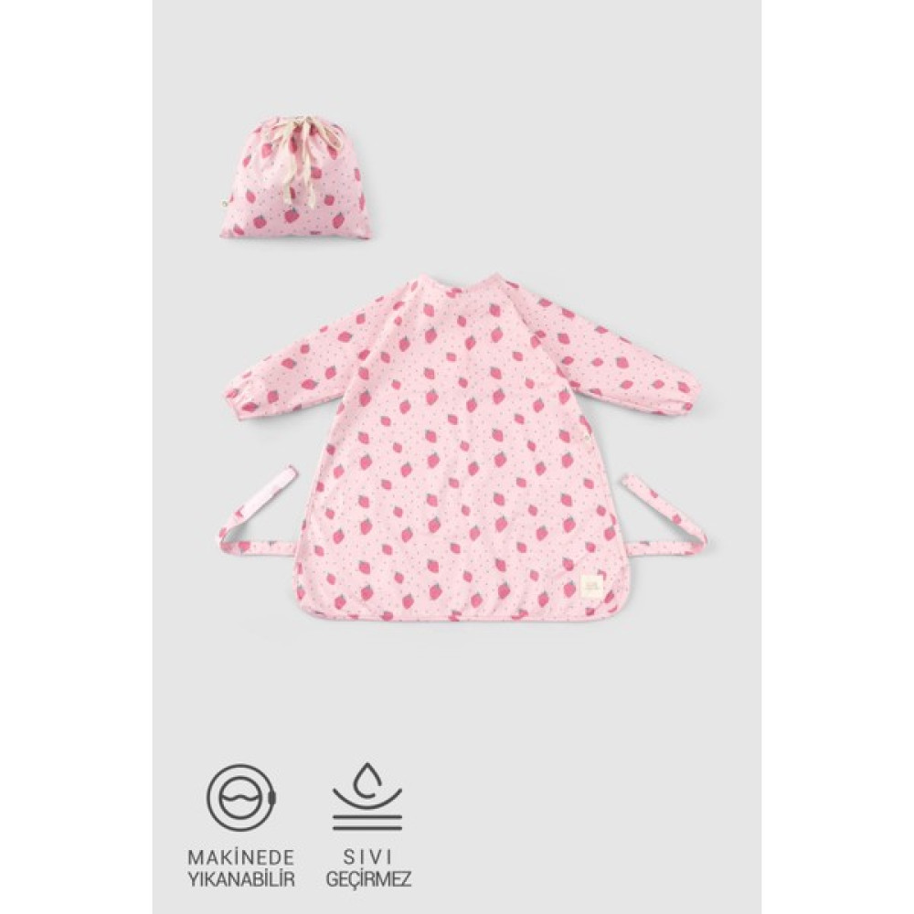 Little Gusto Sıvı Geçirmez Blw Mama Önlüğü ve Kesesi Çilek Desenli - 1 - 3 Yaş - Pembe Mama Önlüğü Fiyatı