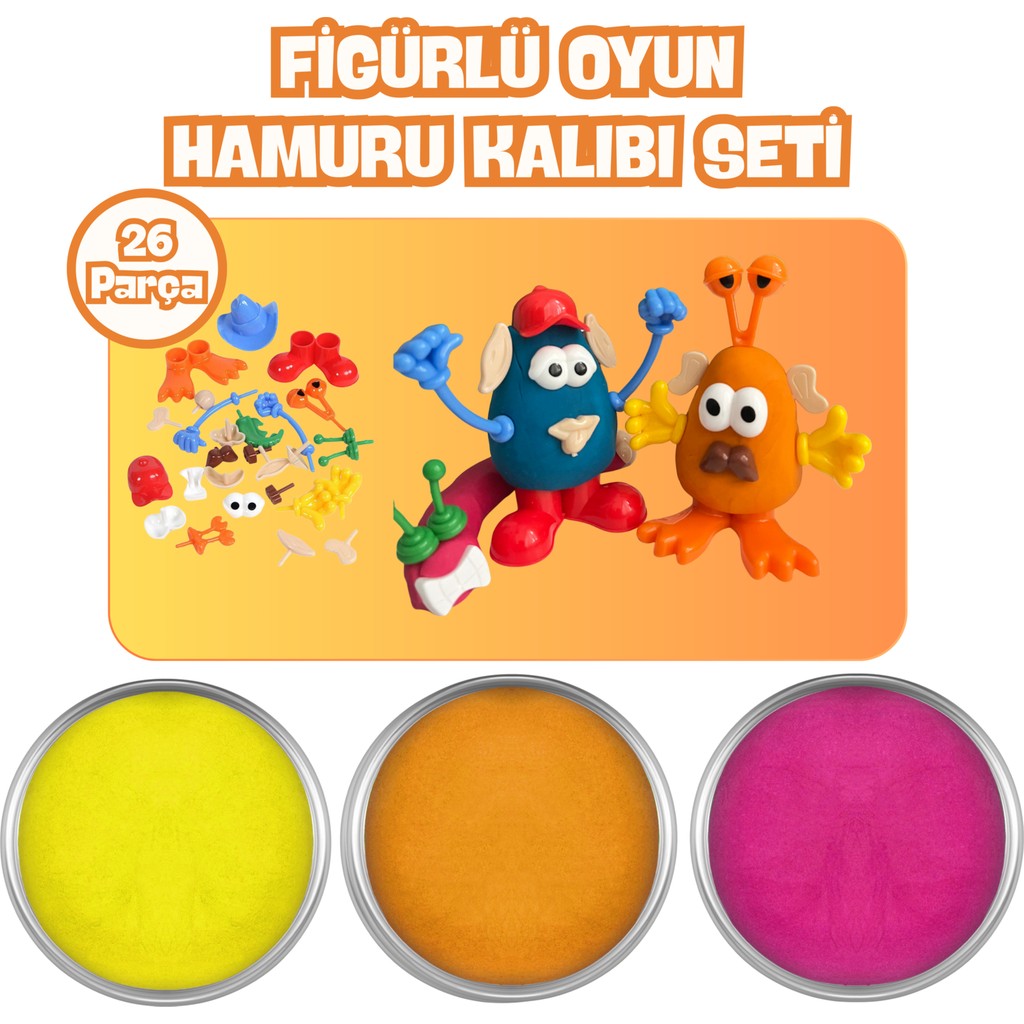 Little Play Dough - Yaratıcı Figürlü Doğal Oyun Hamuru Kalıbı Seti - 3X150GR Doğal Oyun Hamuru -Sarı, Turuncu, Pembe - Çok Renkli Diğer Fiyatı