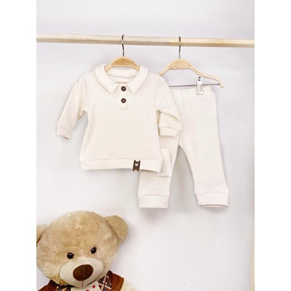 Litus Kids Erkek Bebek Erkek Çocuk Düğmeli Yeşil-Mavi-Beyaz Sweatshirt-Pantolon Takım Erkek Çocuk Giyim Takımı Fiyatı