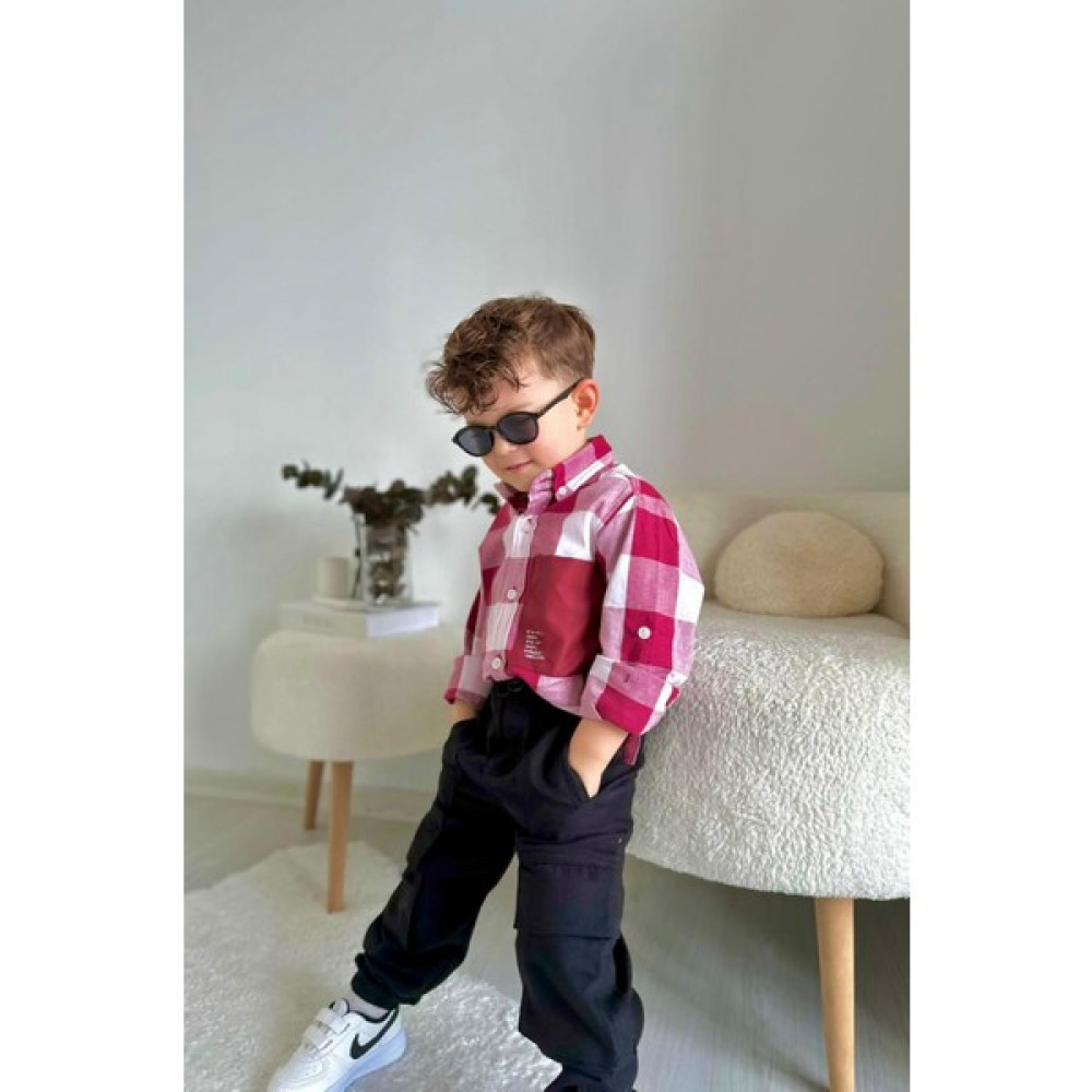 Litus Kids Erkek Çocuk Kareli Gömlek Kargocu Pantolon Kırmızı Takım Erkek Çocuk Giyim Takımı Fiyatı
