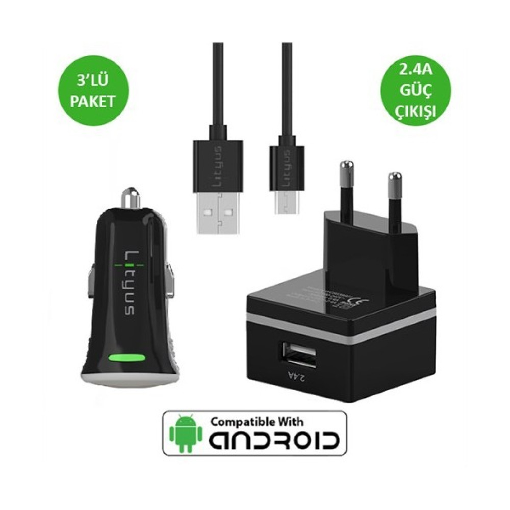 Lityus Şarj Paketi + Micro Usb Kablo (Siyah) - AKLTCS0201 Cep Telefonu Şarj Cihazı Fiyatı
