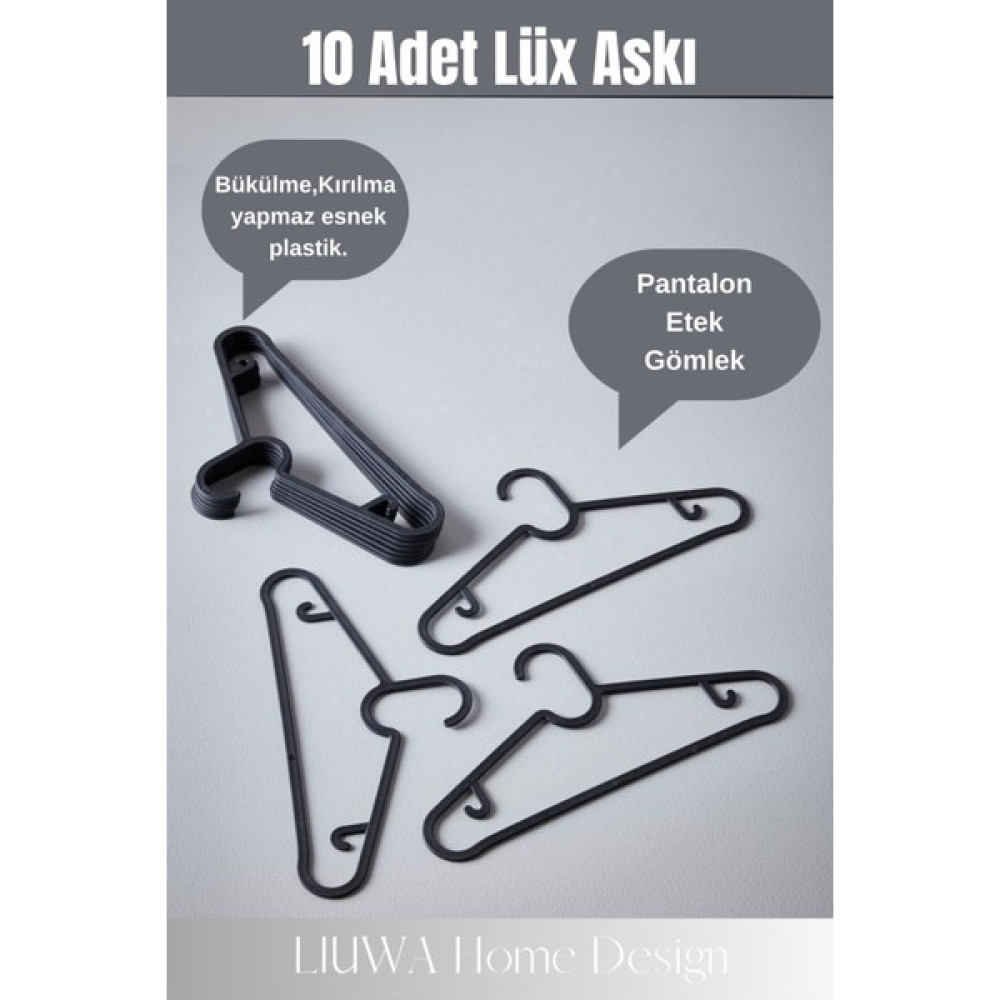 Liuwa Siyah Plastik Elbise Askısı 10 Lu Set Eşya Saklama / Düzenleme Fiyatı