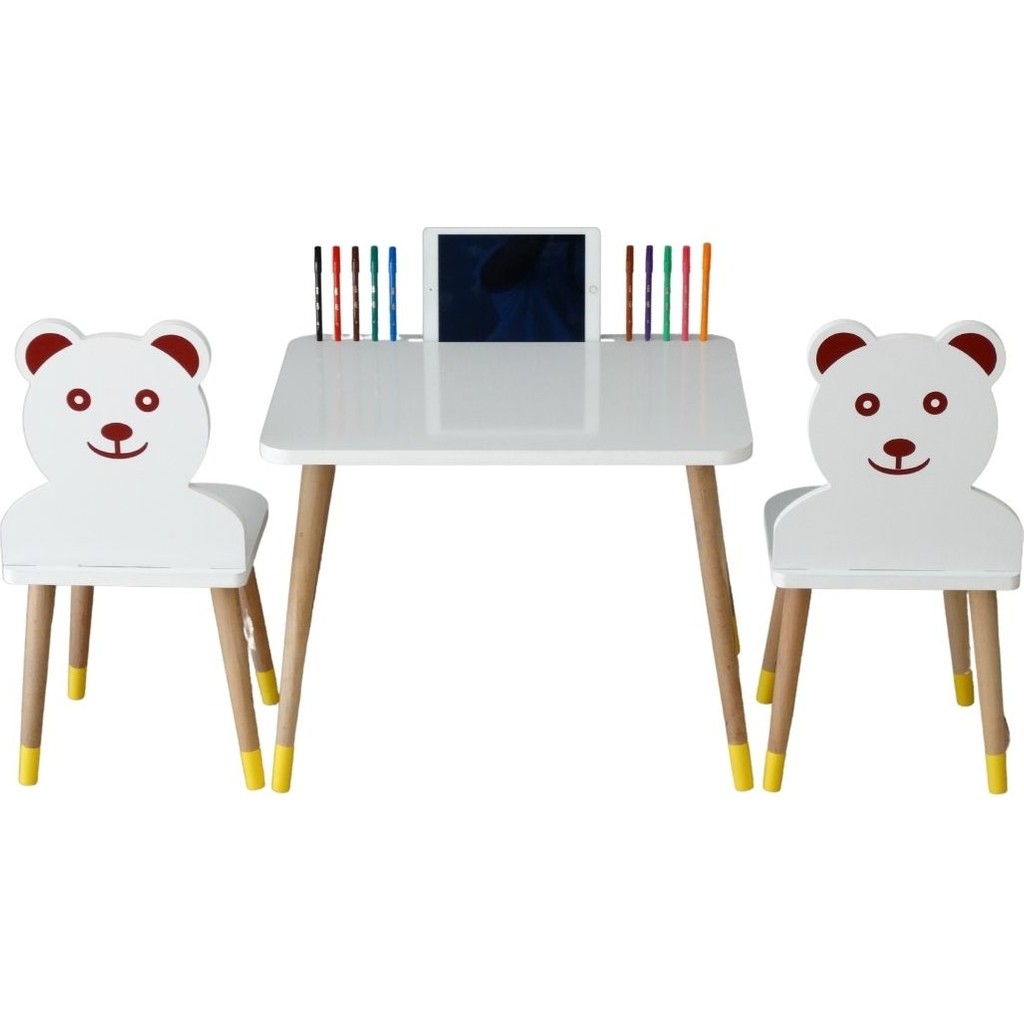 Liva Ahşap Ayıcıklı Çocuk Aktivite Oyun Masa Sandalye Takımı 60 x 45 cm - Sarı Standart Sandalye Fiyatı