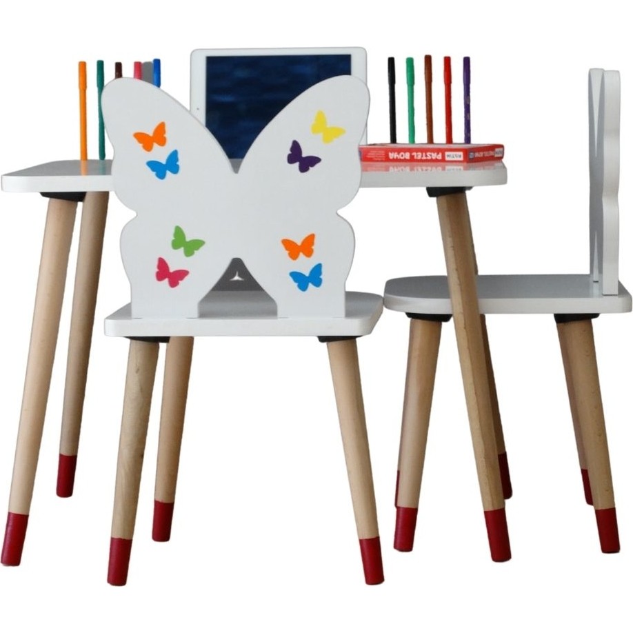 Liva Ahşap Kelebekli Çocuk Aktivite Oyun Masa Sandalye Takımı 60 x 45 cm - Pembe Standart Sandalye Fiyatı